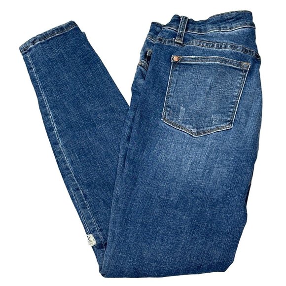 Judy Blue Jeans Womens 28 US 7 Dark Wash Blue Denim Skinny Distressed Button Fly - Picture 1 of 10